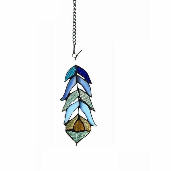 Chloe Lighting 7 in. Feather Tiffany-style Stained Glass Window Panel CH1P607BL07-FTB